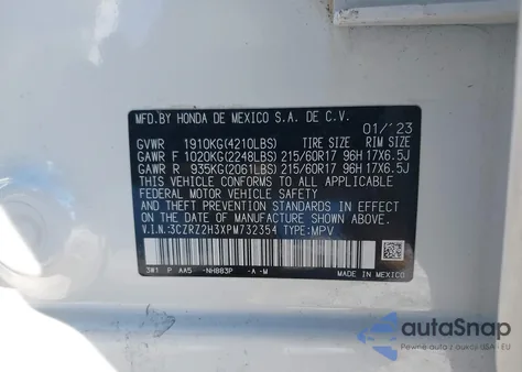 2023 Honda Hr-V Awd Lx z USA, uszkodzony, nr VIN 3CZRZ2H3XPM732354